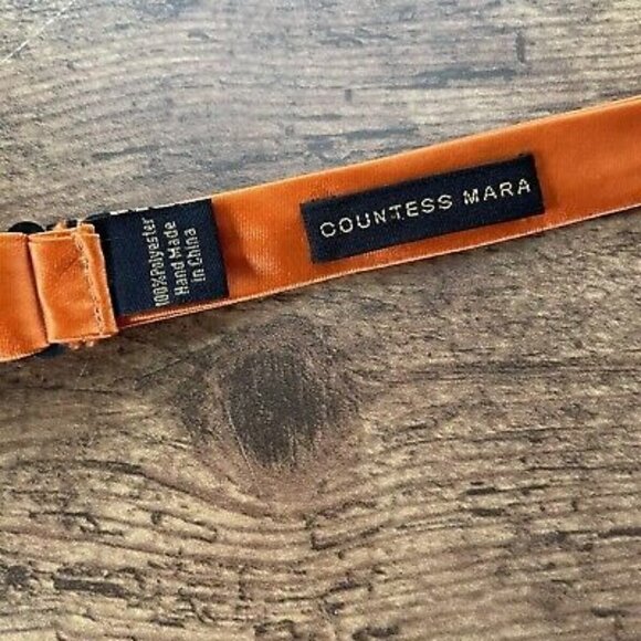 Countess Mara Mens Orange Satin Bow Tie Adjustable Size Formal Event Prom - Picture 3 of 4